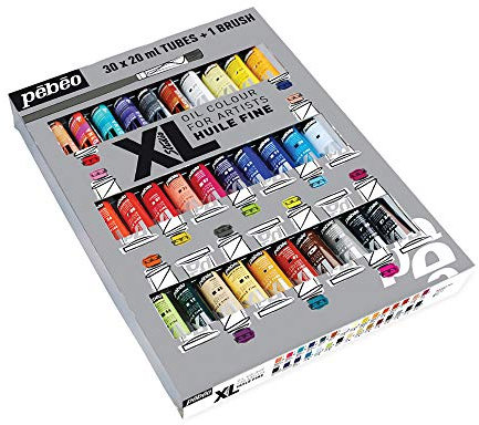 Pebeo Set aus 30 feinen Ölgemälden + Bürstenpinsel - 30 x 20 ml
