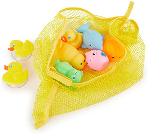 Bieco Juguete de baño bebé | Set de 7 con Red | Juguetes para bañera | +1 año | Animales Colores para la bañera | Baby Bath Toys