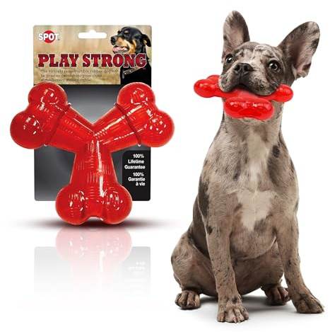 SPOT Play Strong Trident Bone - Durable TPR Long Lasting Dog Chew for Aggressive Chewers, Hole for Treats, Virtually Indestructible Toy for Large Dogs & Puppies up to 90lbs - 6 inch
