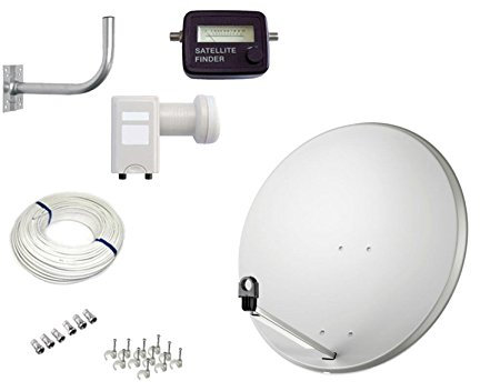 KIT PARABOLA 80CM + ILLUMINATORE LNB 2 USCITE OUT SPACE DIGITAL + PUNTATORE SATELLITARE + BRACCIO FISSAGGIO PARABOLA + CAVI CONNETTORI E CHIODINI MONTAGGIO
