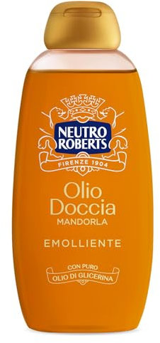 Neutro Roberts Olio Doccia con Olio di Mandorla, Ottimo per Pelli Delicate, Formula Emolliente e Tonificante per una Pelle Morbida e Sana, Deterge e Idrata, Non Unge, Flacone da 250 ml