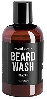 Fresh Beards Classic Unscented Beard Wash for Sensitive Skin - Natural Anti-Itch Shampoo and Softener for Dandruff Prevention and Healthy Growth