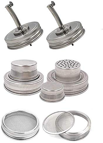 Mason Jar Liquor/Oil Pour Spout Dispenser, Sprouting Mason Jar Lid,Shaker Lid Shaker Dry Rub Lid - Cocktail, Mix Spices, Dredge Flour, Sugar Pack of 6