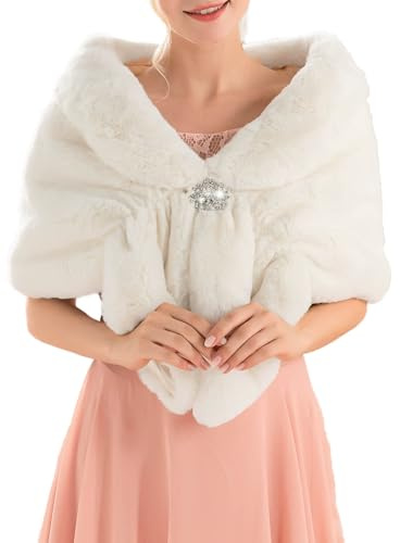 Unicra Women's Brown Faux Fur Shawls and Wraps Wedding Faux Fox Fur Stole Bridal Fur Scarf for Bride and Bridesmaids, beige, Taglia unica