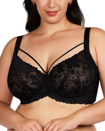 HSIA Minimizer Bras for Women Full Coverage, Unlined Lace Sexy Plus Size Underwire Bra for Large Breasts Black
