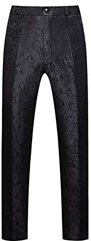 MOGU Mens Tuxedo Suit Pants for Wedding Party Jacquard Floral Design Size 38 Black