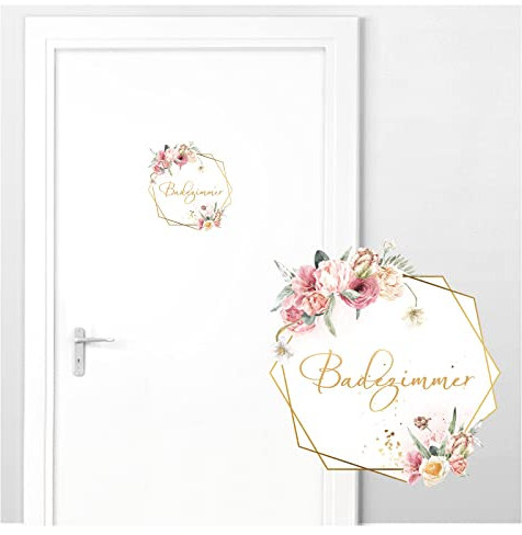 Grandora Türaufkleber Badezimmer mit Blumen I 19 x 21 cm (BxH) I Wandsticker selbstklebend WC Wandaufkleber Toilette Wandtattoo Bad Aufkleber Sticker DL737