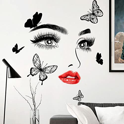 OOTSR Inspirierendes Wandabziehbild,Schönheit Mädchen Gesicht Augen Lippen Wandaufkleber,Schmetterling selbstbewusste weibliche Wandaufkleber, abnehmbare Kunst Abziehbilder für Schlafzimmer Wohnzimmer