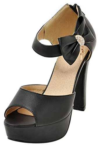 Bviennic Bride Sposa Peep Toe Tacco Alto Sandali Vestito Eleganti Festa Plateau Scarpe Con Cinturino Alla Caviglia Nero Numero 40.5 Eu-42Cn
