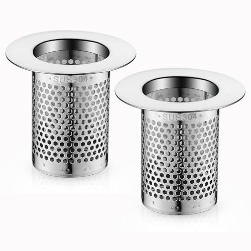 2 PEZZI Filtro per scarico in acciaio inox - 5,5 x 5cm - filtro di alta qualità per lavello, lavandino cucina, lavabo bagno, filtro per capelli per doccia, vasca da bagno, ideale per gli scarichi