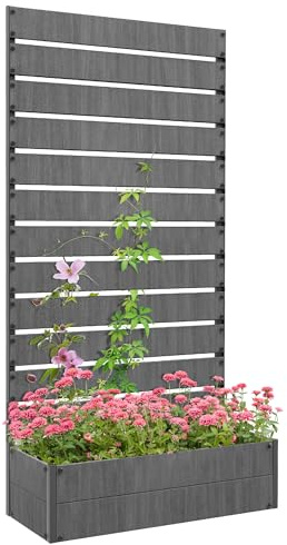 Outsunny Jardinière de jardin avec treillis pour plantes grimpantes, vignes, fleurs, plate-bande surélevée autoportante pour jardin, extérieur, terrasse, jardinière avec espace de drainage, gris foncé
