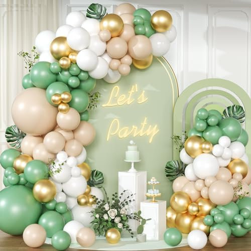 Arco Palloncini Verde salvia, 175 Pezzi Kit Ghirlanda Palloncini Verde salvia, Arco Di Palloncini per Decorazione Festa di Compleanno, Matrimonio, Anniversario, Baby Shower, Rivelazione di Genere