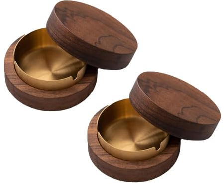 Posacenere antivento in legno, posacenere con coperchio, antivento e antiodore, adatto per bar, soggiorni, uffici, feste (oro - confezione da 2)