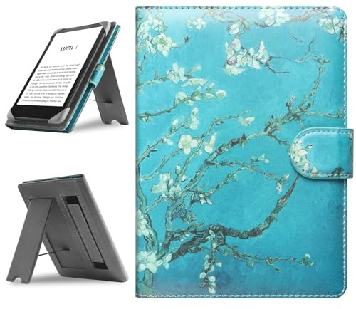 HoYiXi Étui Universel pour 6-6.8'' Kobo/Pocketbook/Tolino/Sony E-Book Reader 6.8 Kindle Paperwhite/6 Nouveau Kindle 2022 & 2019/Kobo Clara HD/Kobo Clara 2E Coque Housse avec Support, Fleur