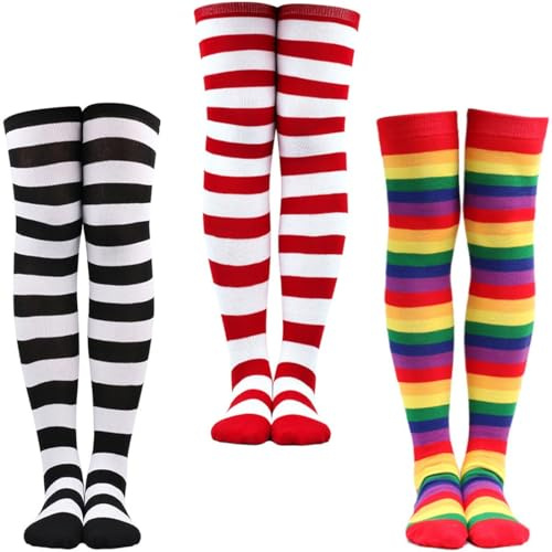ZKGYUS Calze Parigine Donna, Calze Alte Donna, Calze a Righe,Calze lunghe a righe da donna sopra il ginocchio Calze