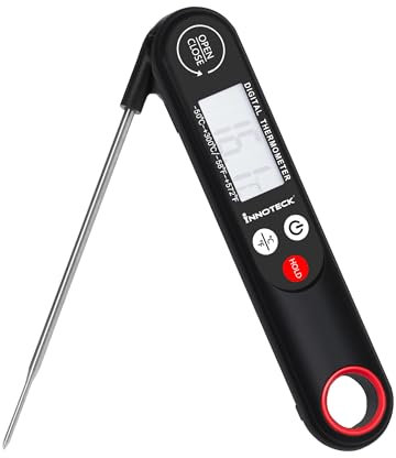 Innoteck Essentials Digital Meat Thermometer for Cooking, BBQ, and Air Fryer - Instant Read Folding Probe in Celsius/Fahrenheit, Backlit LCD Display, Auto Shut-Off, Magnetic Storage, IPX5 Waterproof
