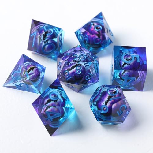 DND - Juego de dados flotantes de resina de ojo de dragón, 7 piezas, hechos a mano, dados D&D para calabozos poliédricos y dragones, Ttrpg, Pathfinder, RPG, DND, juego de rol con caja de regalo
