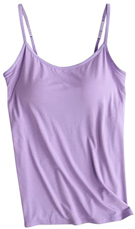 Camisole - Top da donna con reggiseno integrato, con spalline sottili, Y2K Crop Top, tinta unita, basic, senza maniche, a tunica, per yoga, sport, palestra, palestra