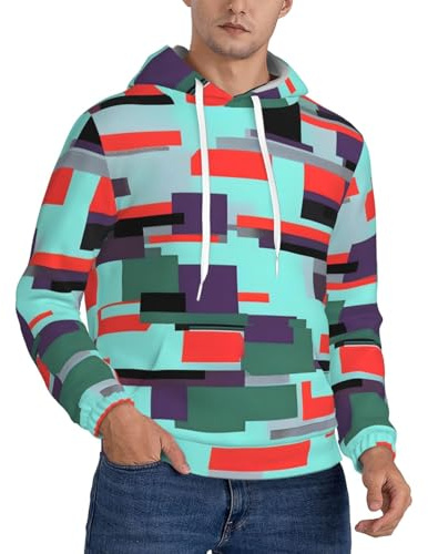 LGHHGY Felpa da uomo in pile con cappuccio, combinazione a righe, stampa completa, calda, con tasca, a maniche lunghe, con spalle cadenti, Nero , 3XL