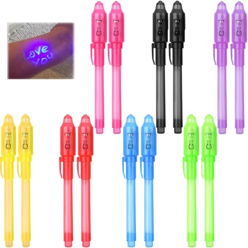 Invisible Ink Pen for Boy Girl, 14 Pcs Spy Pen for Kids with UV Light, Disappearing Magic Pens for Kid, Party Bag Fillers for Kids Teen , Magic Invisible uv Marker Pens for Boys Girls Writing Secret