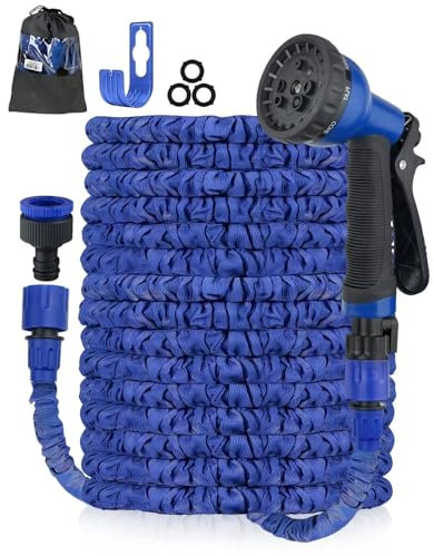Zenmos 50FT Expandable Garden Hose Pipe - Flexible Expanding Magic Hose with 3/4, 1/2 Fittings, Heavy Duty Expanding Water Hose with 8 Function Spray Nozzle, Lightweight & Anti-Leakage (Blue, 50FT)