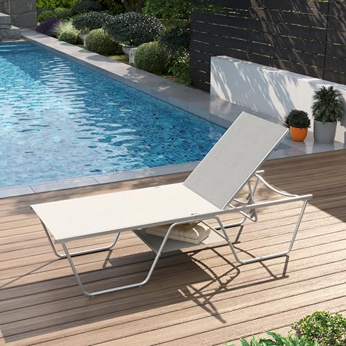 PHI VILLA Sun Lounger Garden Loungers and Recliners 5-Level Adjustable Flat Deck Patio Sun Beds for Balcony Poolside Beach