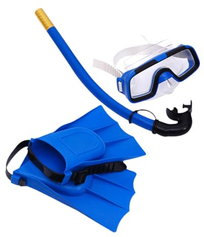 Mikinona Set Snorkeling Ragazzo Ragazza Maschera Subacquea Blu, Occhiali Da Sub Regolabili e Pinne in Silicone, Attrezzatura Immersioni Per Sport Acquatici e Vacanze All’aperto