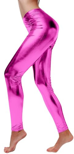 Glitter leggings dam rosa läderbyxor dam sexig push up konstläderbyxor stretch glänsande leggings skinny läderleggings karneval glitterbyxor tajta tights hög midja dambyxor glänsande byxor, lila, XXL
