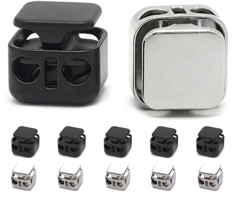 JWJDSAK 12Pcs Double Hole Cord Lock Stopper, Heavy Duty Metal Drawstring Fastener for Hoodies, Bags, Pants, Shoelaces & Outdoor Gear (Black)