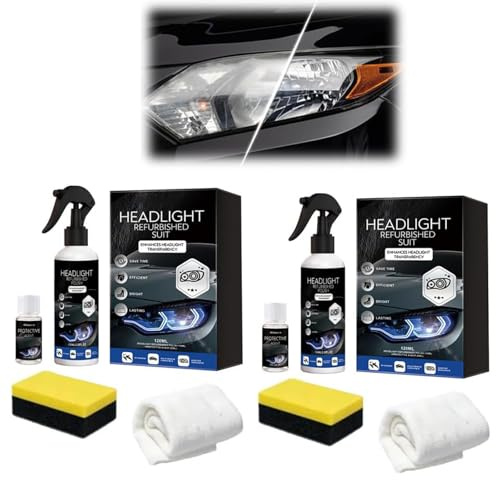 Kit ripristino fari auto, kit liquido ripristino fari automobilistici, rimuove l'ingiallimento, migliora la chiarezza e la visibilità, correzione rapida e sicura, effetto di lunga durata (2set)