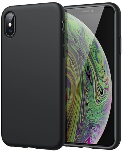 JETech Silicone Case for iPhone X, iPhone XS, 5.8-Inch, Silky-soft touch Full-Body Protective Case, Shockproof cover with Microfiber Lining (Black)