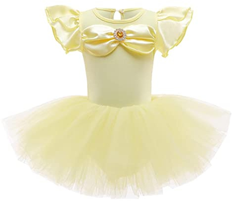 Lito Angels Princess Belle Ballerina Costume Ballet Leotard with Tutu Dress for Kids Girls, Fancy Dance Wear Outfit Age 5-6 Years, Yellow (Tag Number 120)