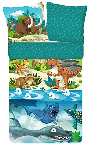ESPiCO Bettwäsche Trendy Bedding Prehistoric Urzeit Tiermotiv Dinosaurier Meerestier Flugsaurier Baumwolle Renforcé, Größe:135 cm x 200 cm