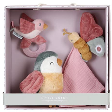 Little Dutch 8715 Geschenkset 3-teilig Flowers & Butterflies/Blumen & Schmetterlinge (Schmusetuch, Greifling, Stofftier)