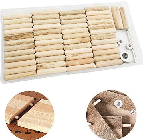 Holzdübel,CESFONJER 6mm Dübel Holz Set, 100 pcs Holzdübel, 2 pcs Dübelspitzen und 1pcs Bohrer Tiefenanschlag, mit Sechskantschlüssel für gerillte Rillen, Basteln, Heimwerken, Zimmerei
