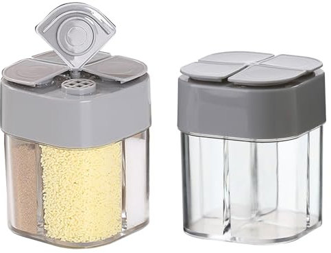 Vastsea 4 en 1 Ajustables Frasco de especias, 2 Piezas Dispensador Cuadrado de Especias, Gris Frasco Especias, para Hogar Restaurante Cocinar Barbacoa