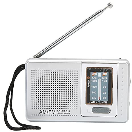 Yosoo Portable AM FM Radio, BC-R2011, Silver Grey, 5W Speaker, Digital Tuner, 108 MHz, Battery Operated, AM/FM Bands, 2 AA Batteries