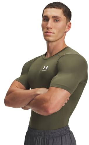 Under Armour Uomo HeatGear Armour Compression Short Sleeve, T-Shirt Sportiva a Compressione ad Asciugatura Rapida, Maglietta Manica Corta Elasticizzata e Confortevole,Marine OD Green/White,XS