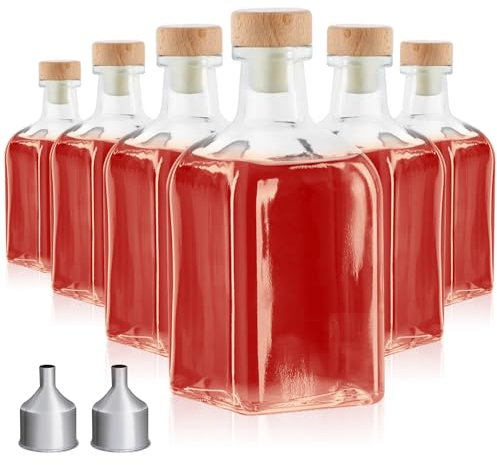 6 Glasflaschen zum Befüllen 250ml mit Korken, Likörflaschen zum Befüllen, Kleine Flaschen zum Befüllen mit Flüssigkeiten Wie Öl, Essig und Spirituosen, Likörflasche, Saftflaschen