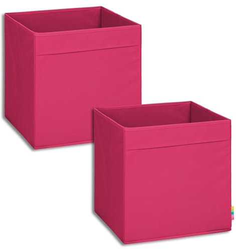 Storanda | 2er Set Aufbewahrungsbox Regal | Faltbare & Extra Stabile Kallax Boxen Aufbewahrung | Aufbewahrungskorb Regalbox für Würfelregal | Ideal für Zuhause & Kinderzimmer | 33x33x33 cm | Rot-Pink