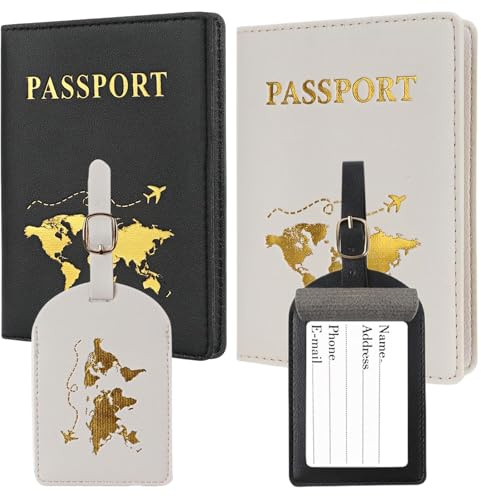 Lot de 4 étuis de passeport - Pour le rangement des passeports - Portable - Durable - Organiseur de passeport - Tendance et beau (2 noirs + 2 blancs), blanc/noir, 7*10cm, Fashion