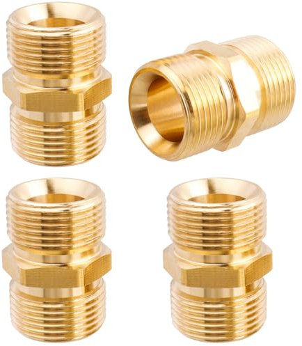 Mesee 4Pcs Raccord de Filetage Extérieur M22-14mm vers M22-14mm, Raccord Filet Male Connecteur de Tuyau M22 Adaptateur de Laveuse Coupleur de Nettoyeur Haute Pression en Laiton