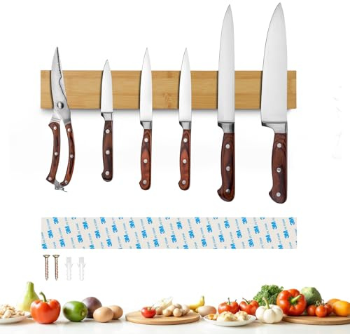 Sampoes Barra Magnética para Cuchillos 40cm, Soporte Magnético Cuchillos de Bambú, Imán Cuchillos Porta Cuchillos de Cocina para Utensilios y Herramientas