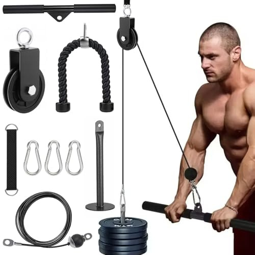 Forbabe Fune per fitness, cavo fai da te, sistema Pulley, cavo fitness con corda per tricipiti e asta dritta, attrezzo per l'allenamento per la casa, la palestra