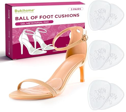 Bukihome demi semelles chaussures femme - 3 paires coussinets métatarsiens antidérapants demi semelle gel avant pied pour talons hauts, sandales, mariage, soirée, couleur transparente