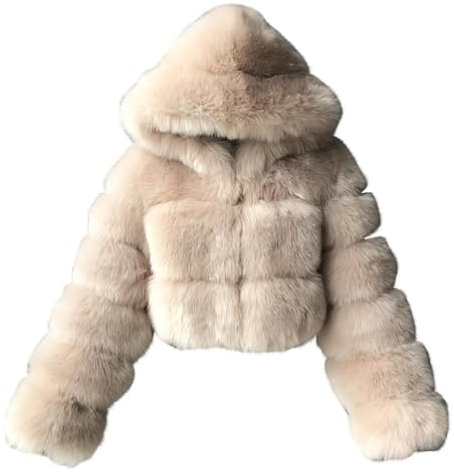RLEHJN Faux Fur Coat Women Short Quilted Jacket Artificial Fur Overcoat Warm Furry Splicing Cropped Jacket Winter Teddy Bear Coats with Hood Solid Thick Outerwear Long Sleeve Hoodies S-4XL