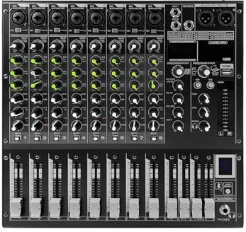 Controlador de DJ, Mezclador de for DJ de 8 canales con efecto de reverberación DSP de 256 canales, BT 5.0, USB, for PC, grabación y micrófonos.