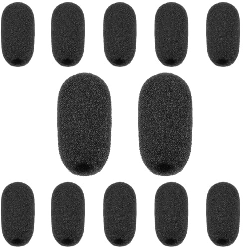 12 Pack Mini Foam Microphone Windscreen, Lapel Microphone Windscreen, Headset Mic Covers Sponge Protection for Variety of Headset Microphone, Noise Reduction (Black)
