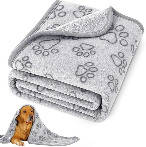 Coperta per Cani/Gatti, 104 x 76 CM Coperta per Animali Domestici con Stampa a Zampa, Coperte per Cani, Morbida Flanella per Canis di Piccola e Media Taglia, Lavabile, Protettore per Divano, Grigio