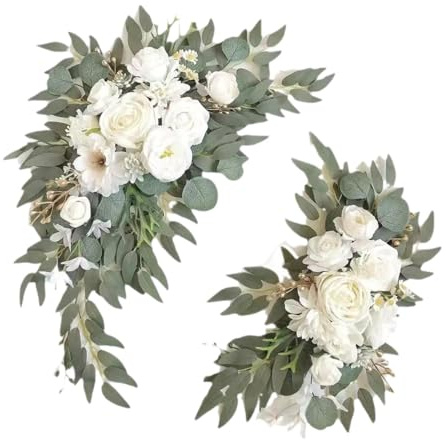 perfk 2x Fiori per Arco Nuziale, Fiori Artificiali per Decorazioni, Ghirlanda Primaverile Foglie Verdi, Ghirlanda Floreale per Decorare Porte e Pareti, Bianco
